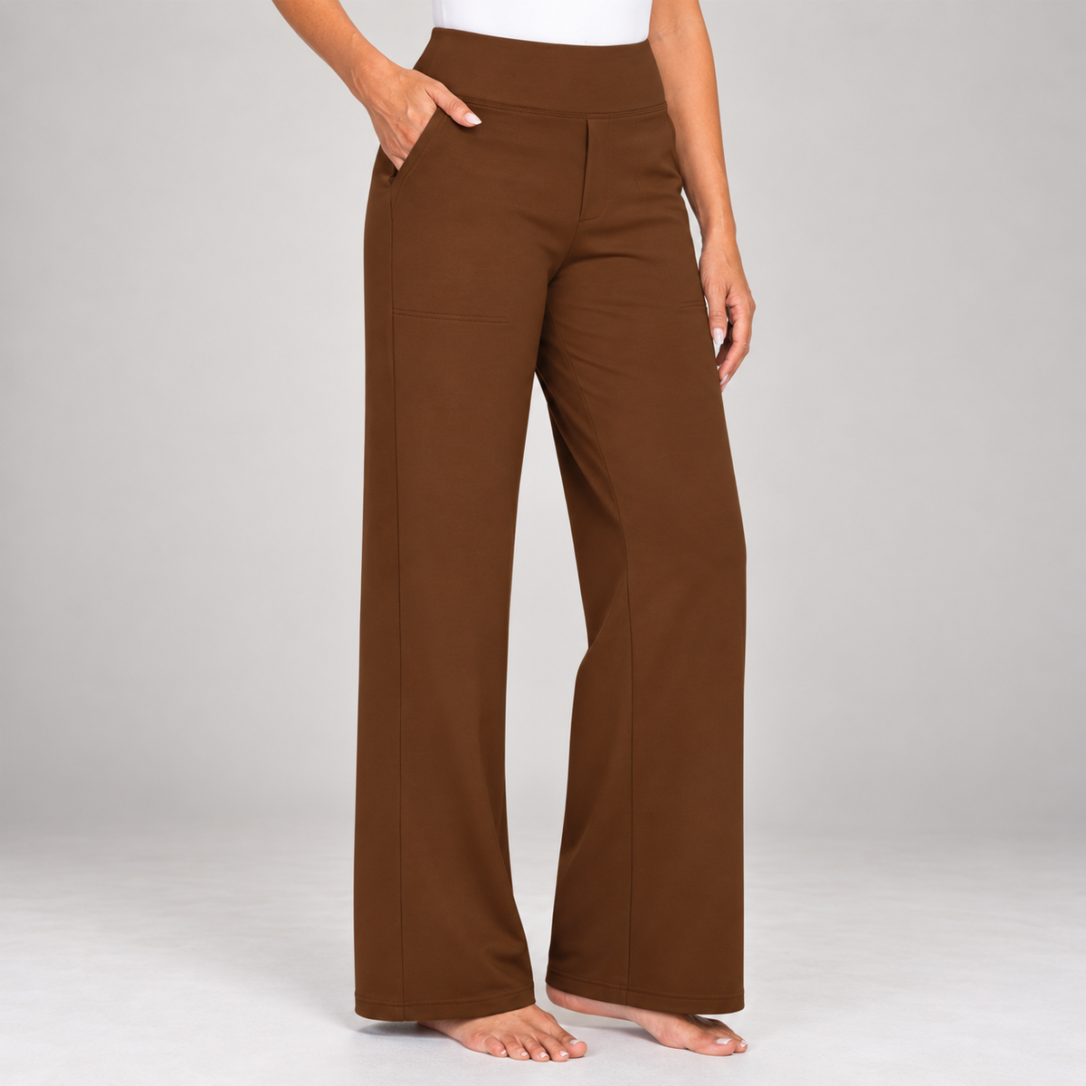 Pantalon stretch confort taille haute – Marron Foncé