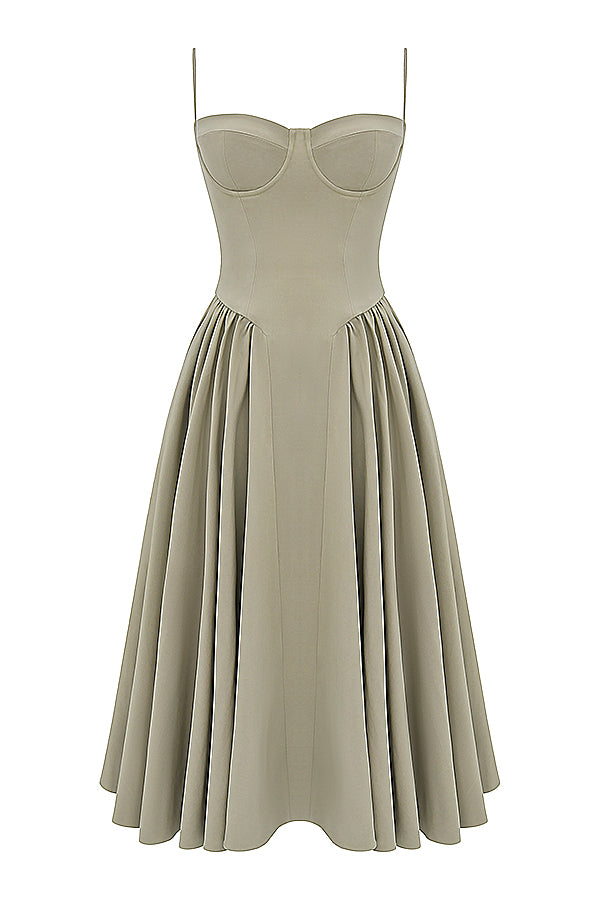 ÉLISE | ROBE MIDI À CORSET EN SATIN