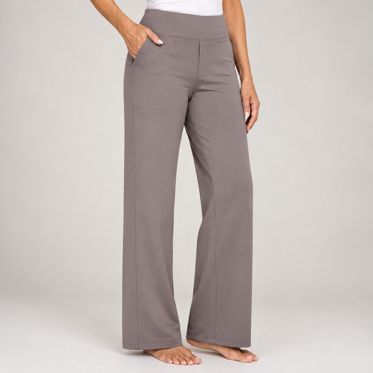 Pantalon stretch confort taille haute – Taupe