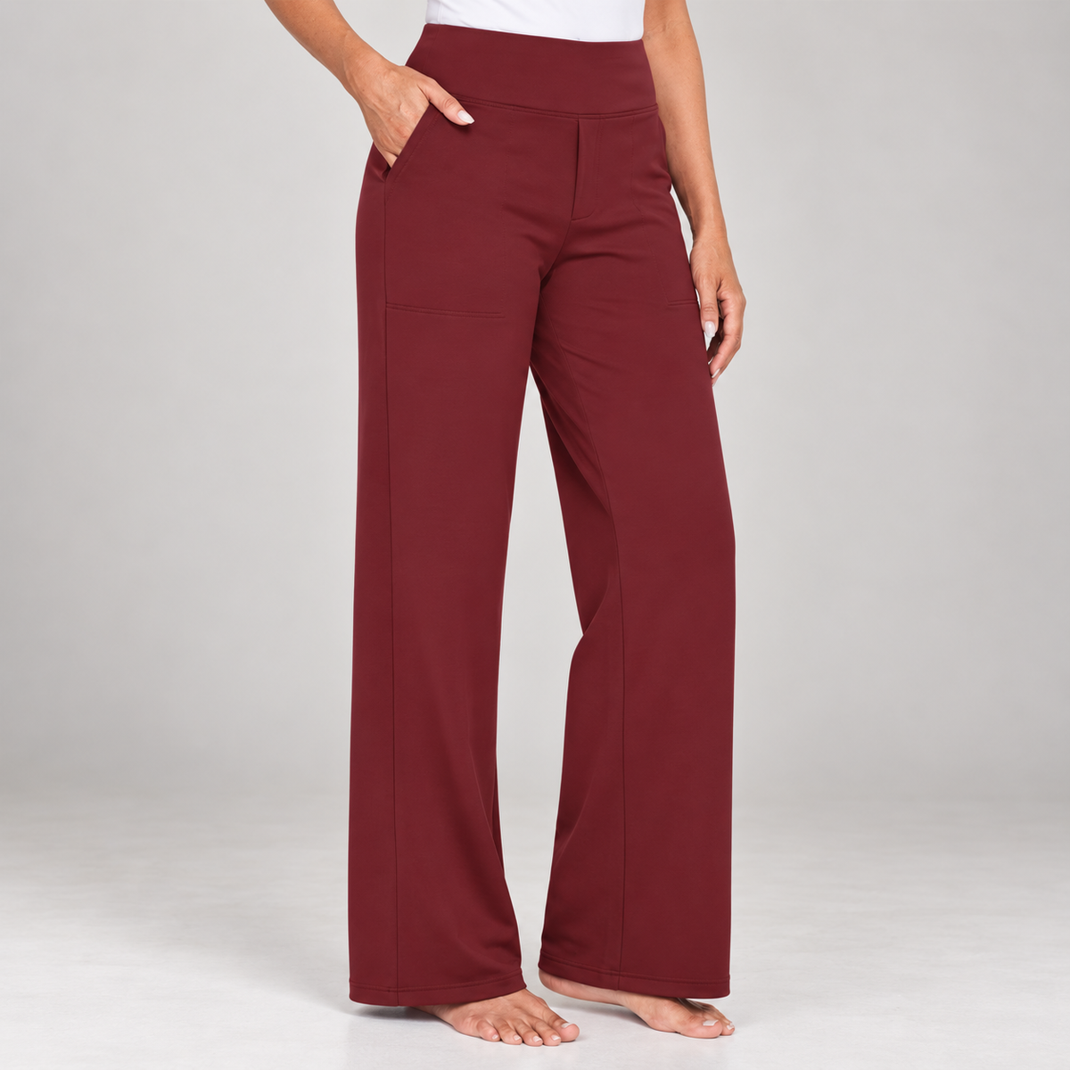 Pantalon stretch confort taille haute – Rouge