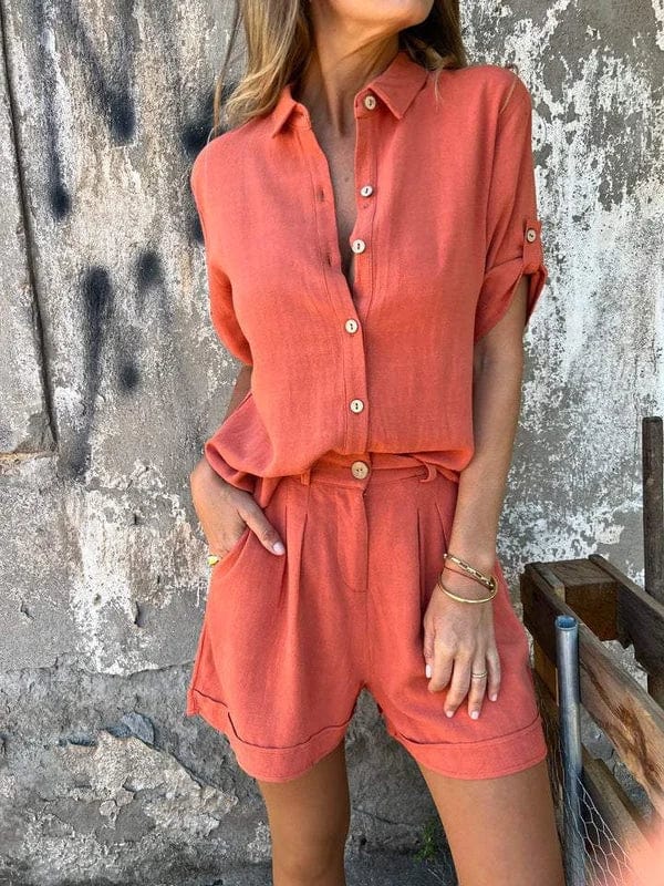 ENSEMBLE CHEMISE & SHORT EN LIN MÉLANGÉ