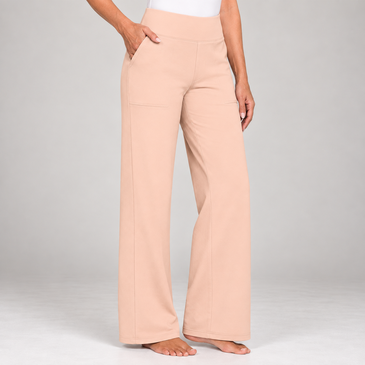 Pantalon stretch confort taille haute – Abricot