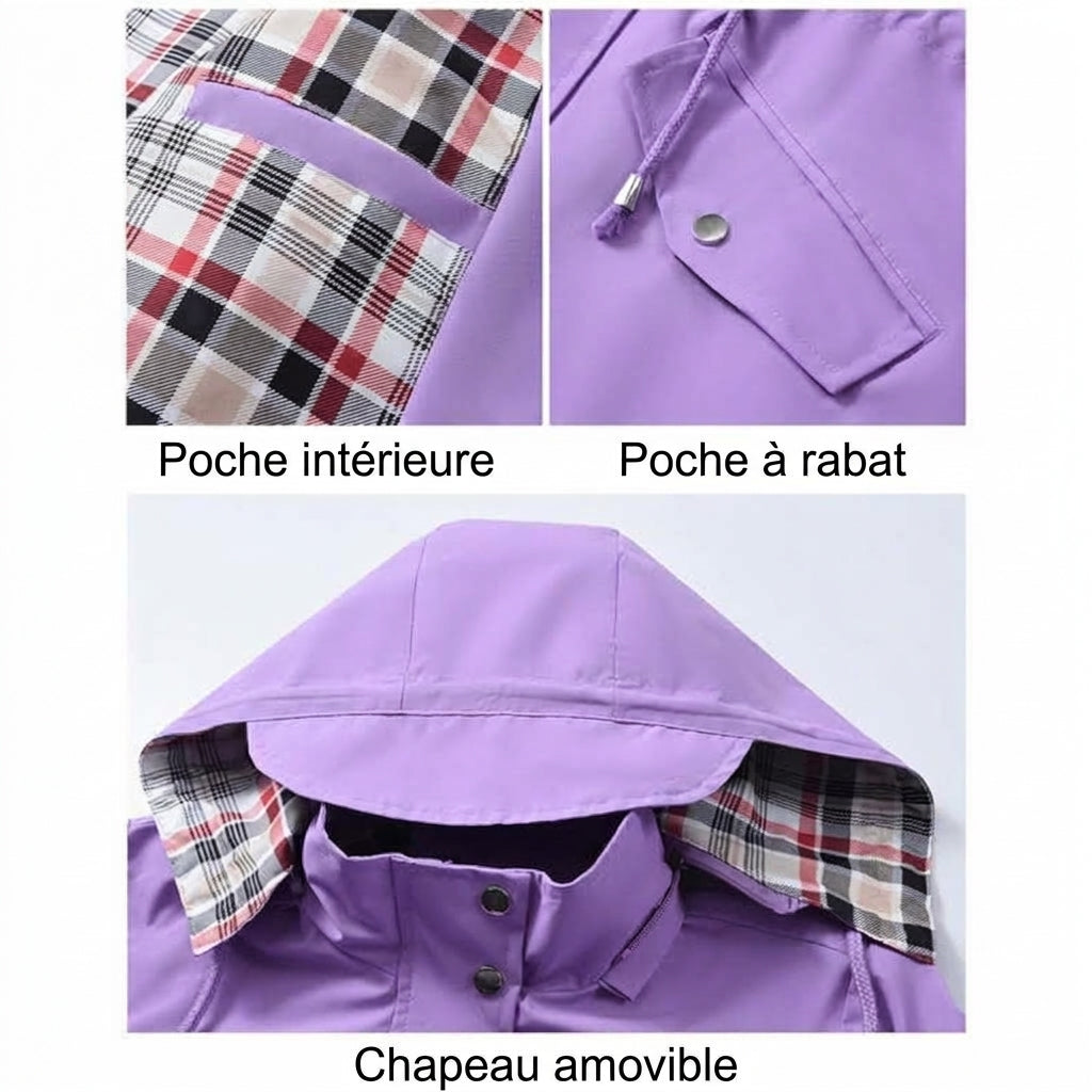 Veste Imperméable Femme Légère – Coupe Cintrée à Capuche Amovible