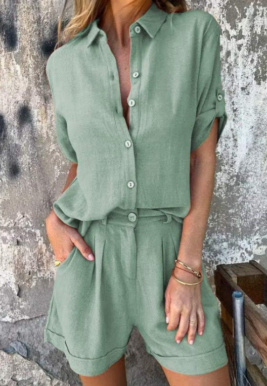ENSEMBLE CHEMISE & SHORT EN LIN MÉLANGÉ