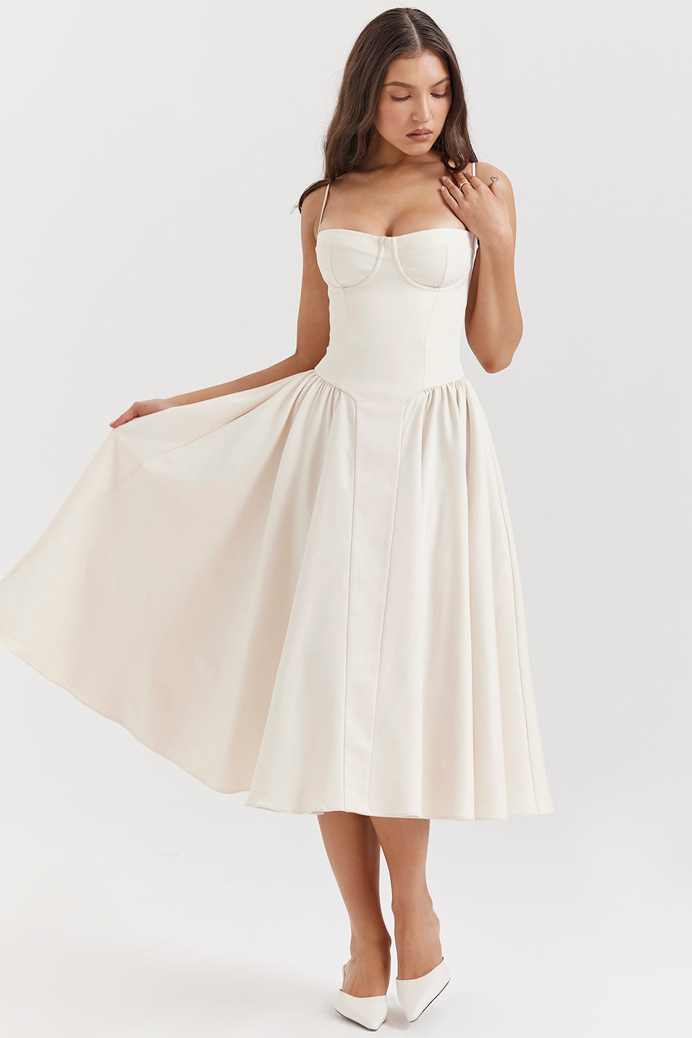 ÉLISE | ROBE MIDI À CORSET EN SATIN
