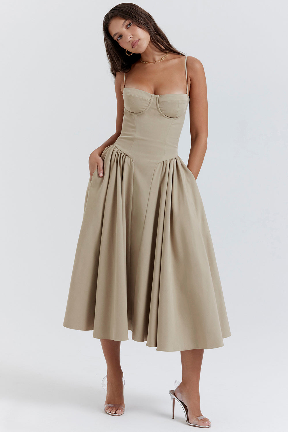 ÉLISE | ROBE MIDI À CORSET EN SATIN