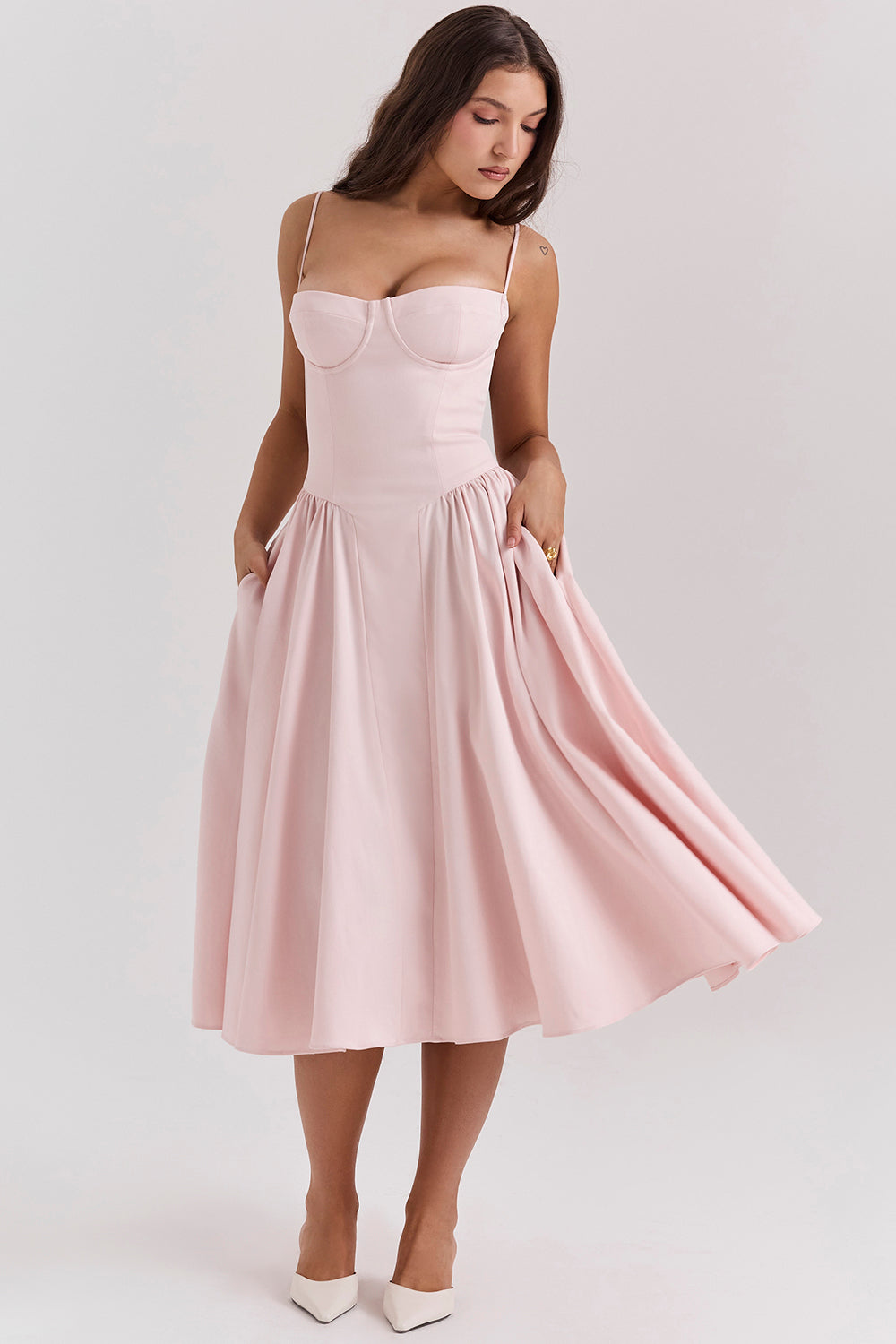 ÉLISE | ROBE MIDI À CORSET EN SATIN