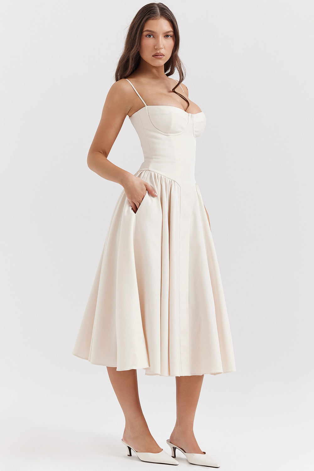 ÉLISE | ROBE MIDI À CORSET EN SATIN