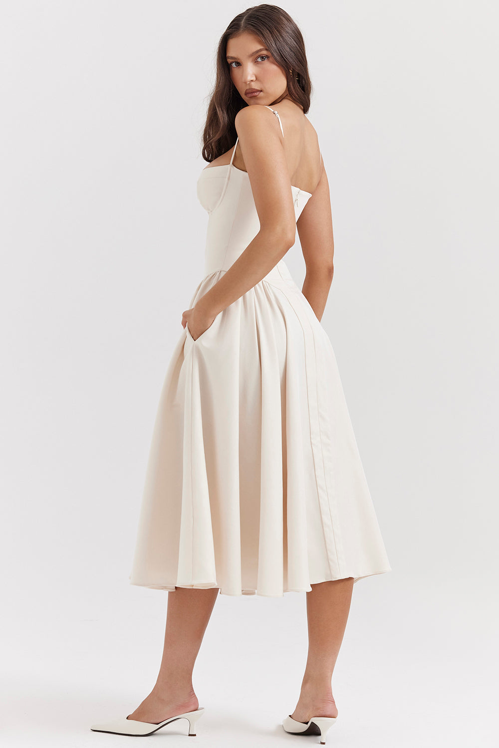 ÉLISE | ROBE MIDI À CORSET EN SATIN