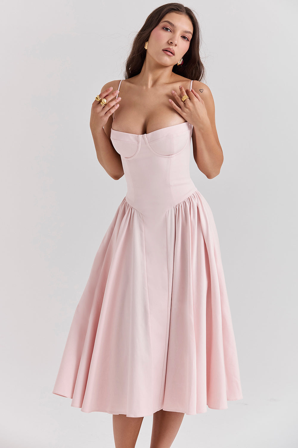 ÉLISE | ROBE MIDI À CORSET EN SATIN