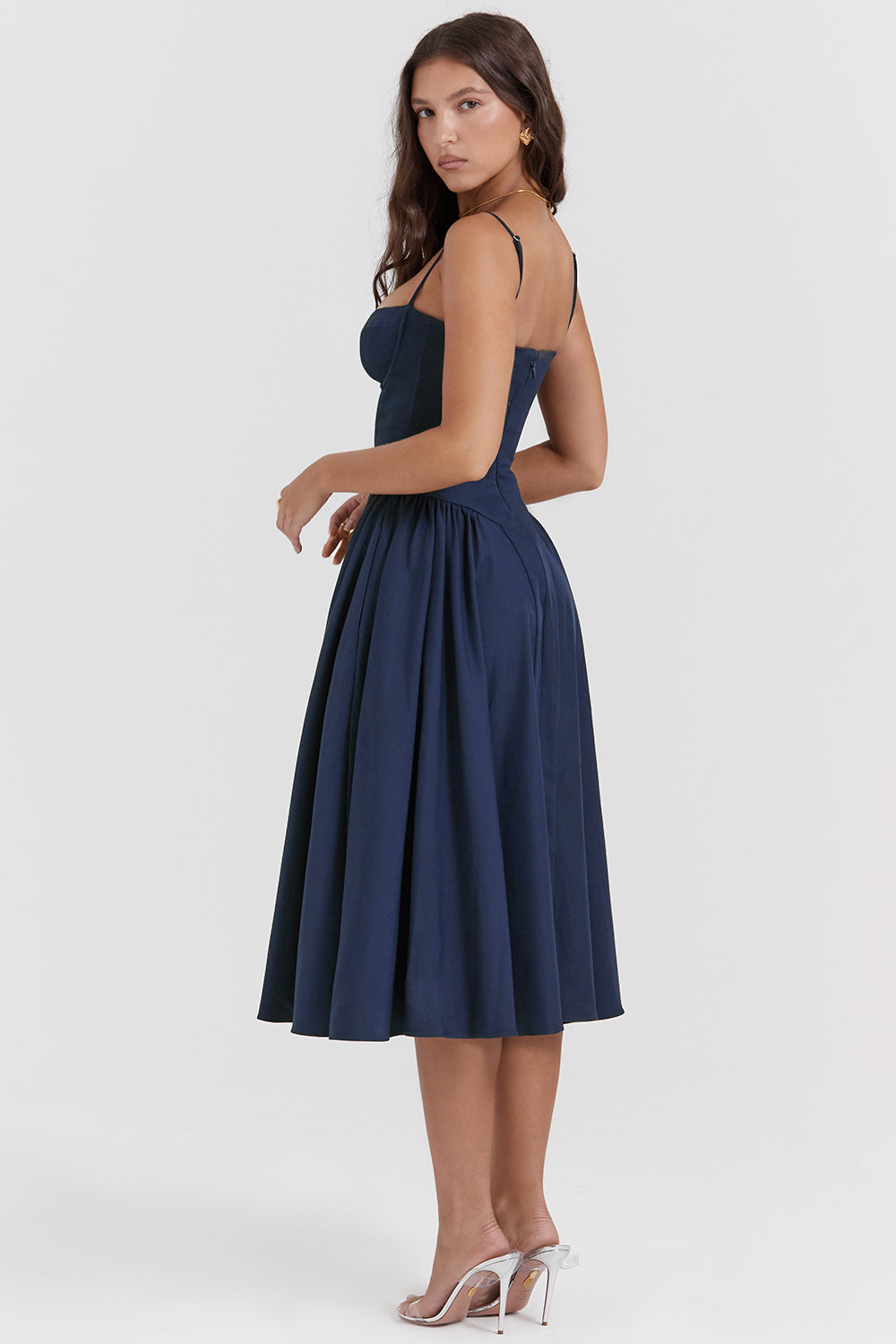ÉLISE | ROBE MIDI À CORSET EN SATIN