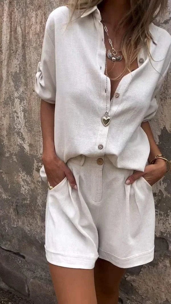 ENSEMBLE CHEMISE & SHORT EN LIN MÉLANGÉ