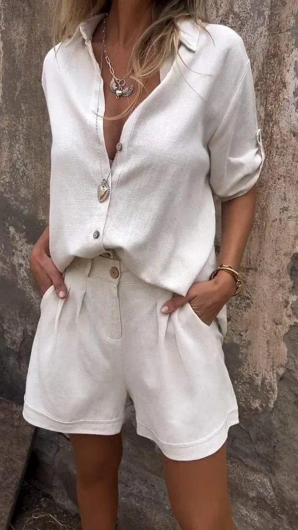 ENSEMBLE CHEMISE & SHORT EN LIN MÉLANGÉ