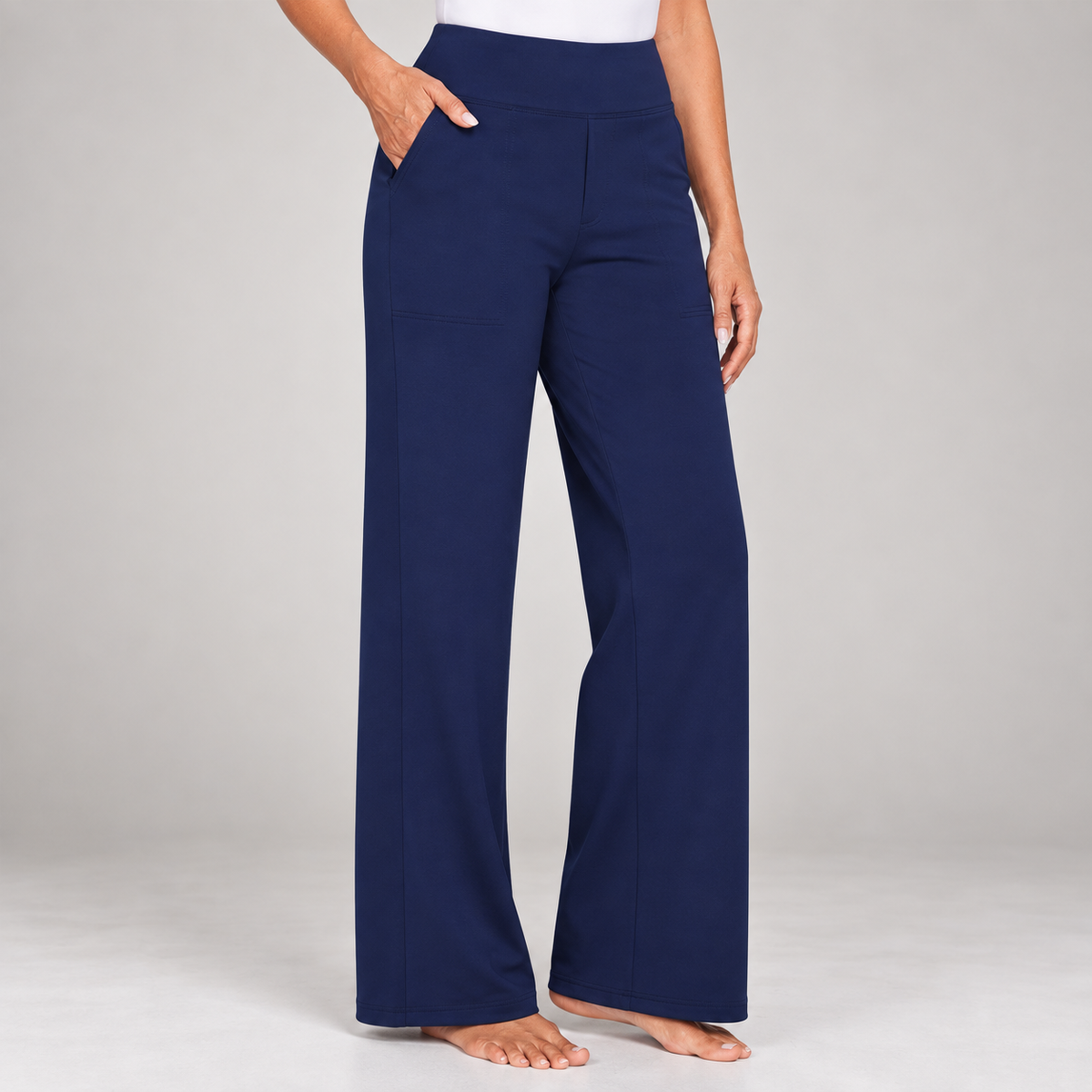 Pantalon stretch confort taille haute – Bleu