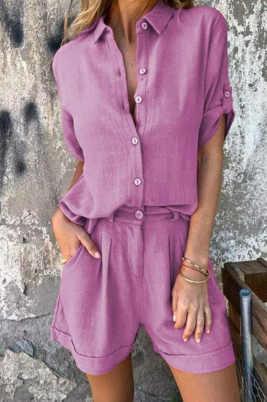 ENSEMBLE CHEMISE & SHORT EN LIN MÉLANGÉ