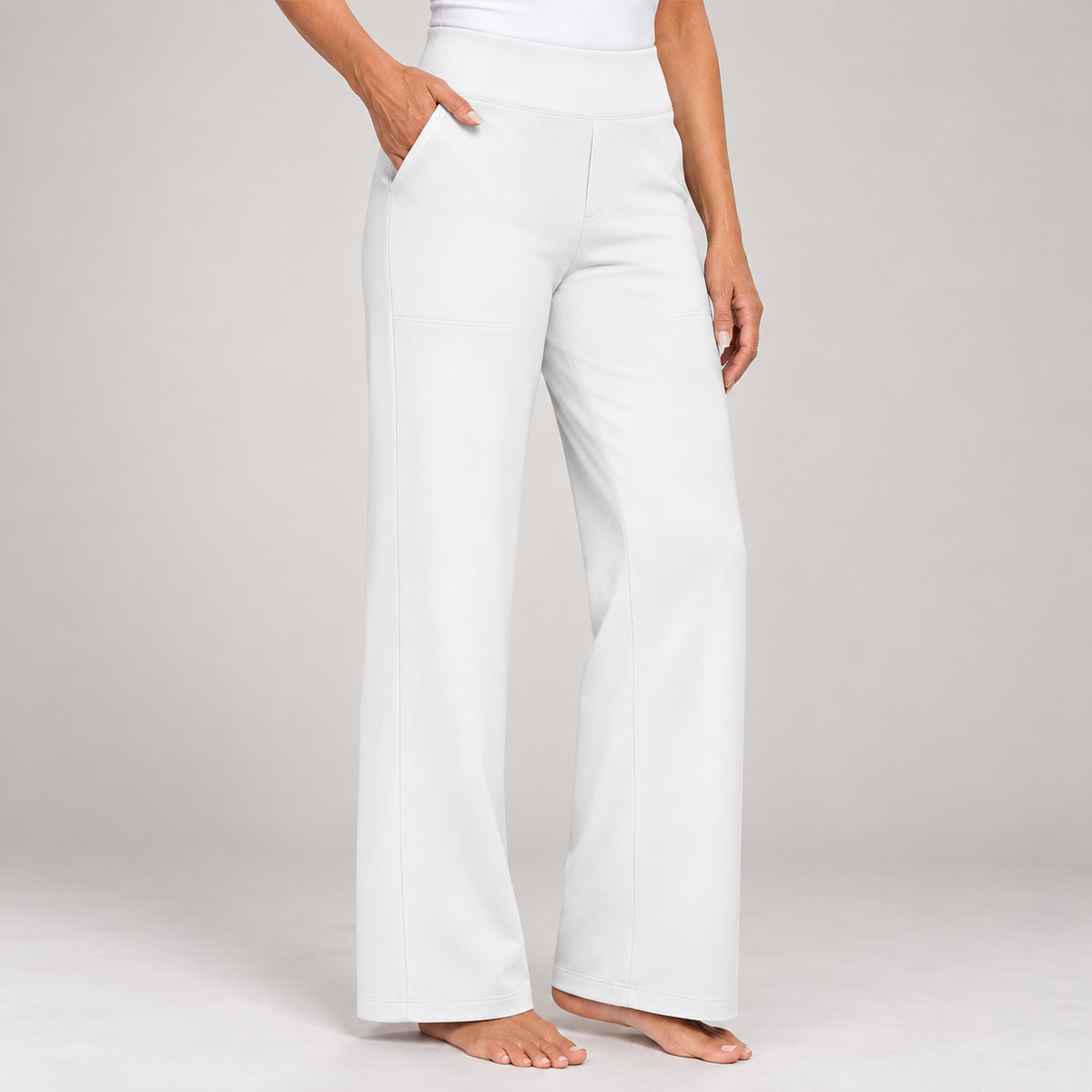 Pantalon stretch confort taille haute – Blanc