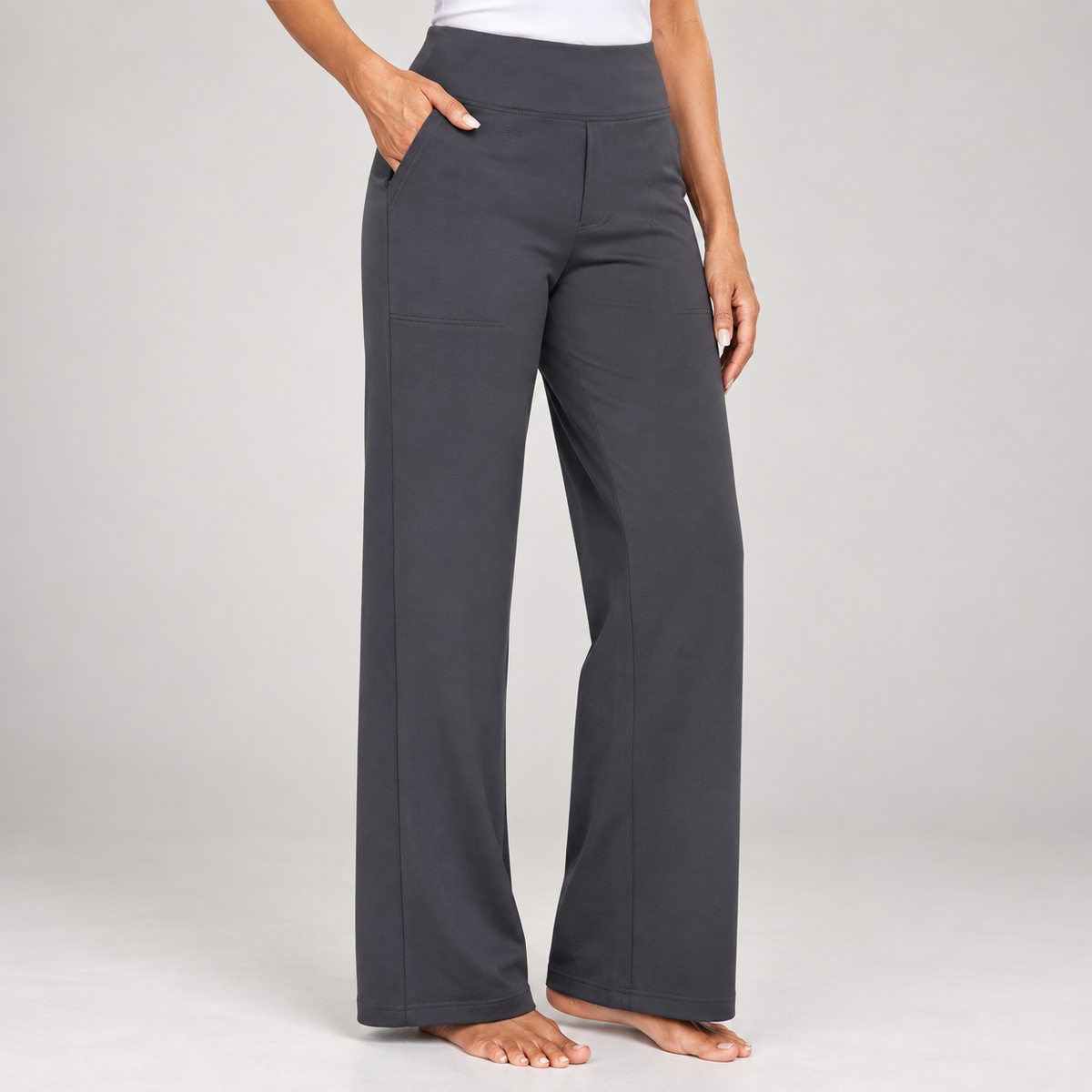 Pantalon stretch confort taille haute – Gris Foncé
