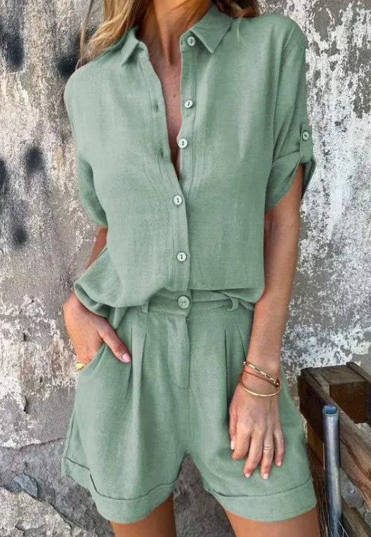 ENSEMBLE CHEMISE & SHORT EN LIN MÉLANGÉ