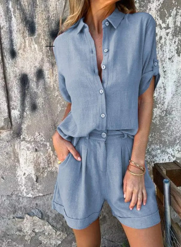 ENSEMBLE CHEMISE & SHORT EN LIN MÉLANGÉ