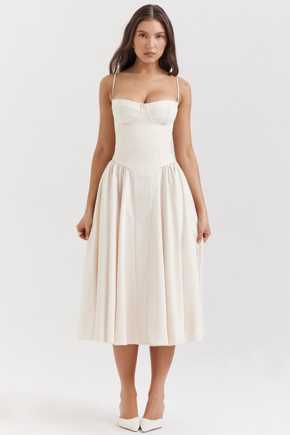 ÉLISE | ROBE MIDI À CORSET EN SATIN