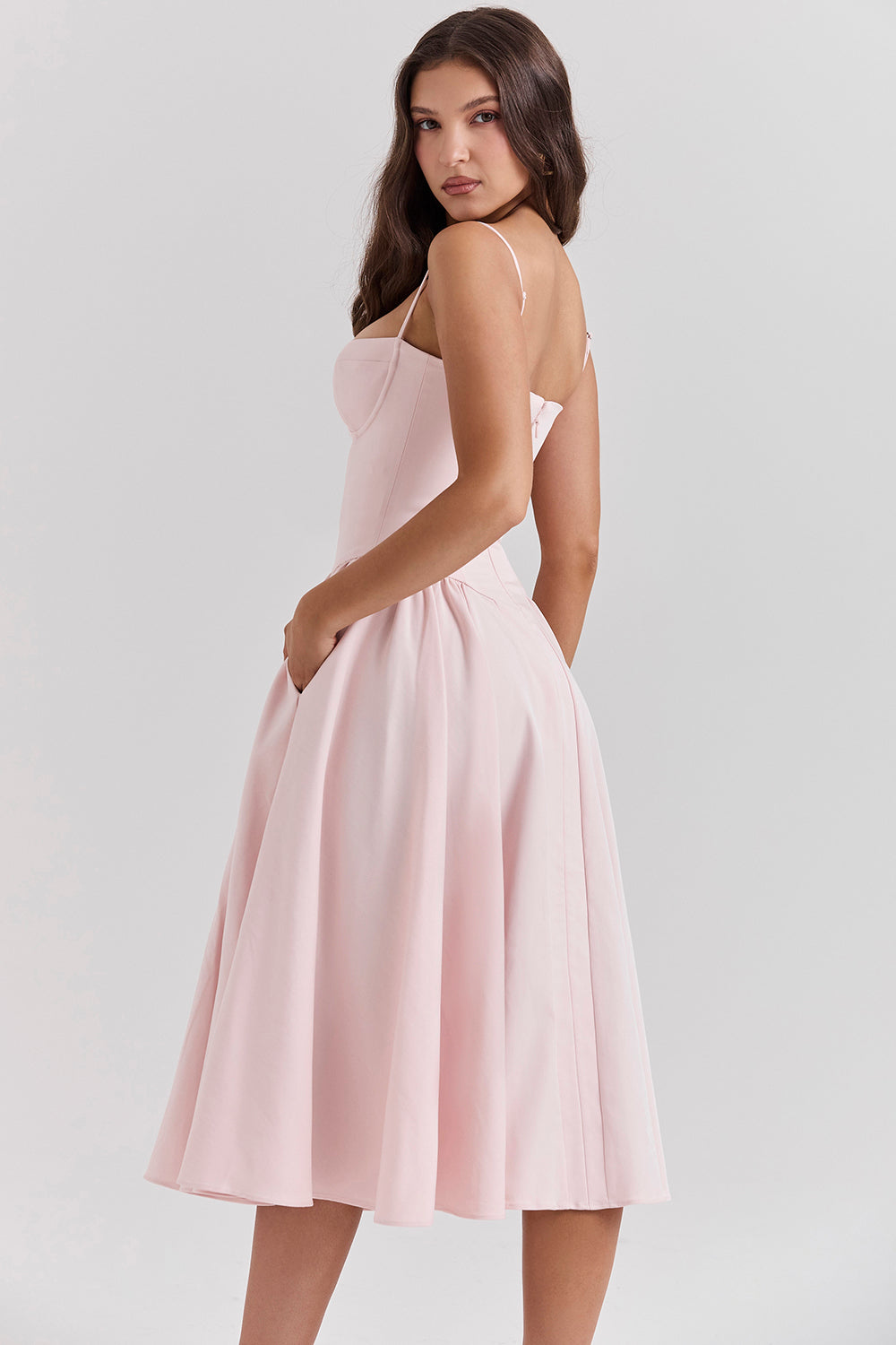 ÉLISE | ROBE MIDI À CORSET EN SATIN