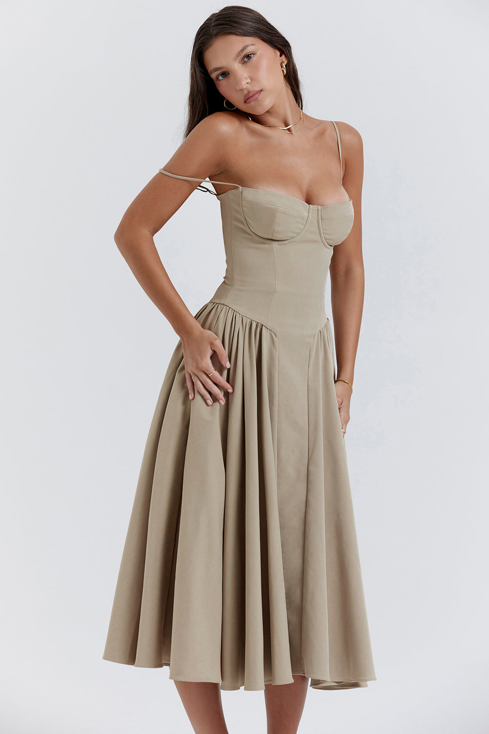 ÉLISE | ROBE MIDI À CORSET EN SATIN