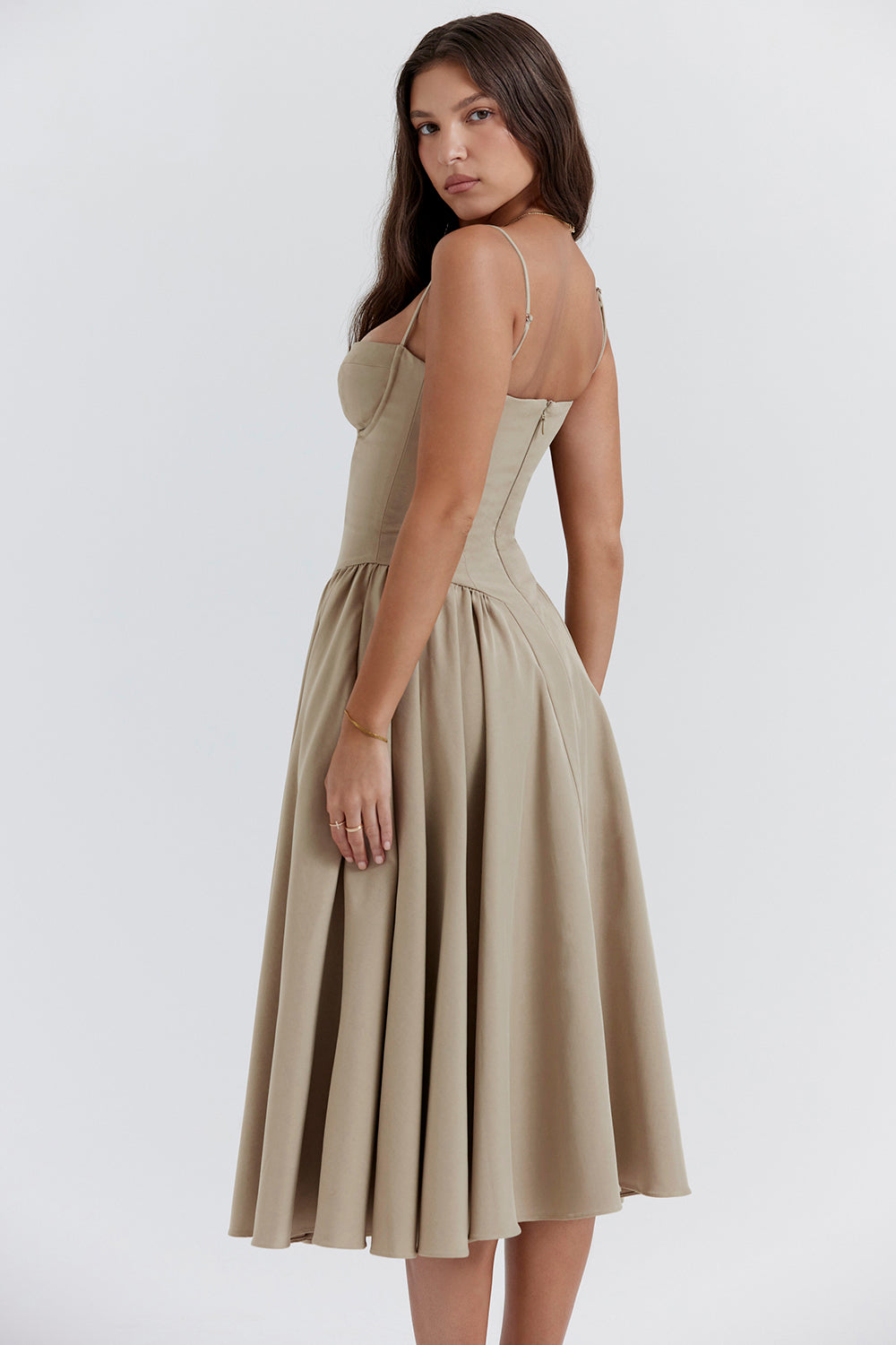 ÉLISE | ROBE MIDI À CORSET EN SATIN