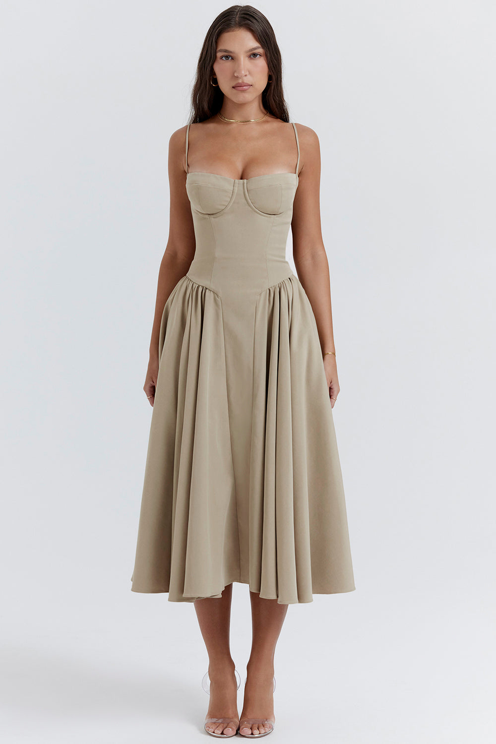 ÉLISE | ROBE MIDI À CORSET EN SATIN