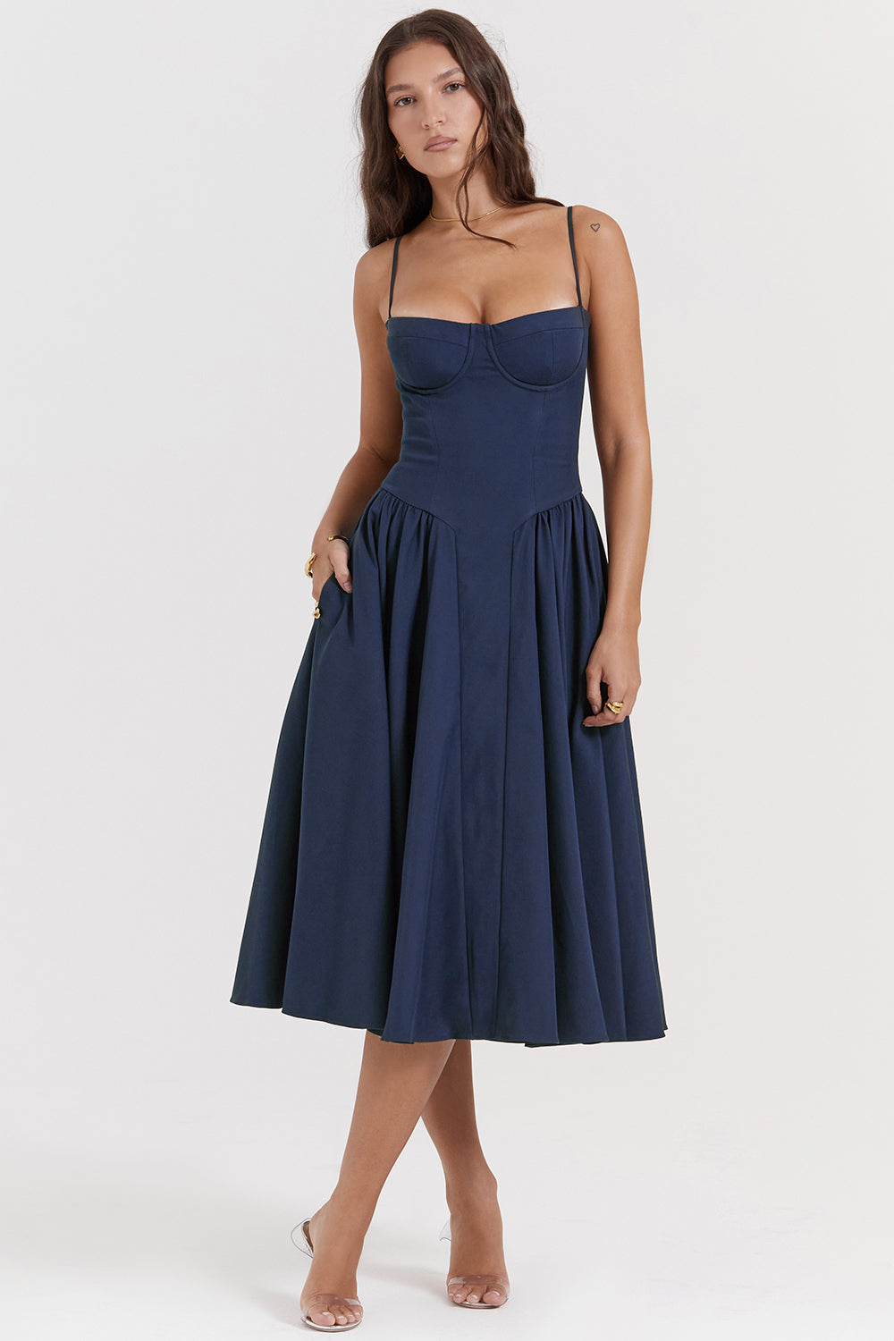 ÉLISE | ROBE MIDI À CORSET EN SATIN