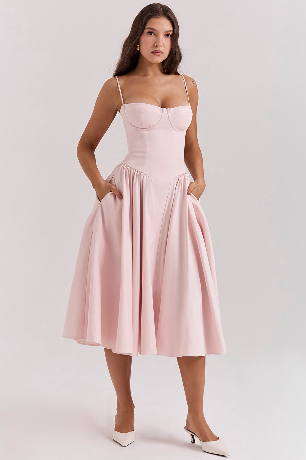 ÉLISE | ROBE MIDI À CORSET EN SATIN