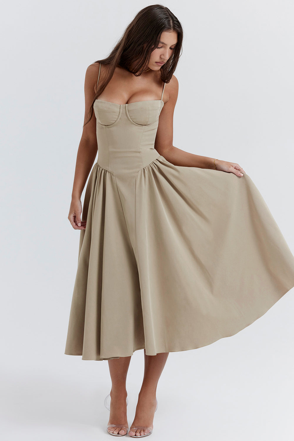 ÉLISE | ROBE MIDI À CORSET EN SATIN