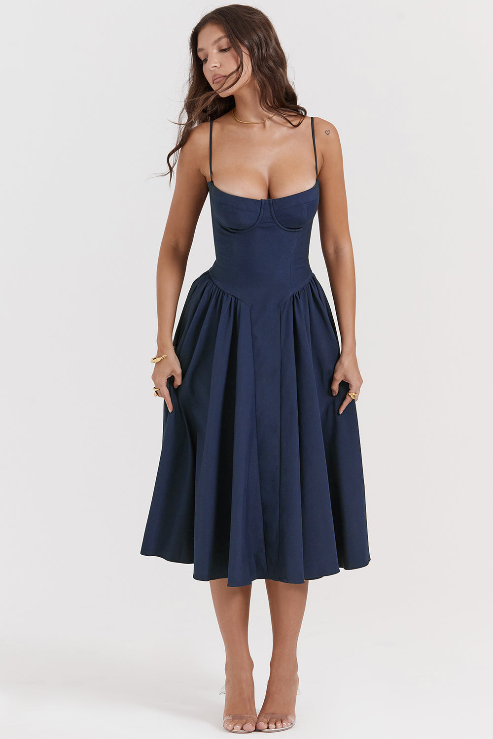 ÉLISE | ROBE MIDI À CORSET EN SATIN