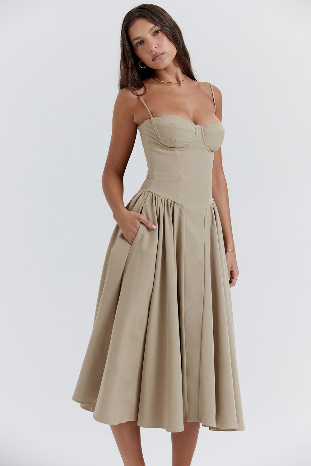 ÉLISE | ROBE MIDI À CORSET EN SATIN
