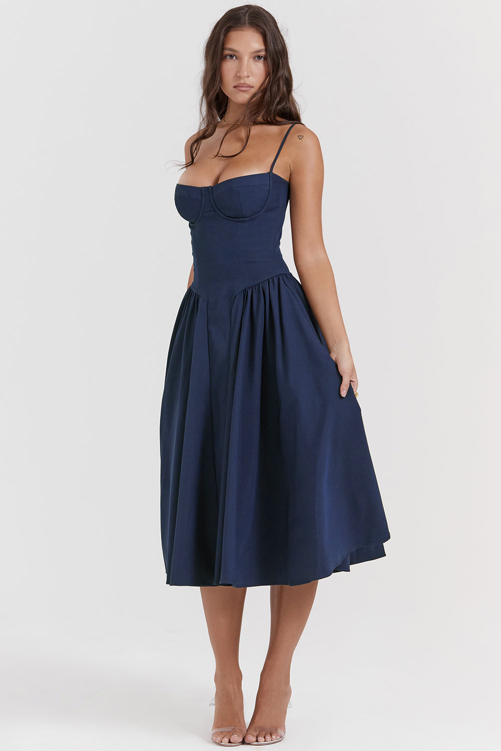 ÉLISE | ROBE MIDI À CORSET EN SATIN