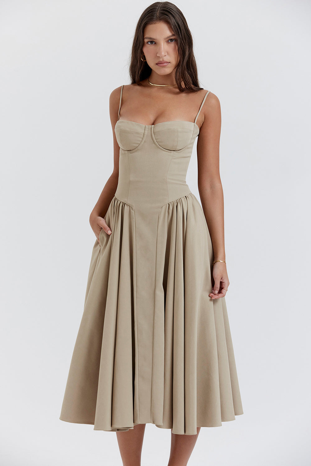 ÉLISE | ROBE MIDI À CORSET EN SATIN