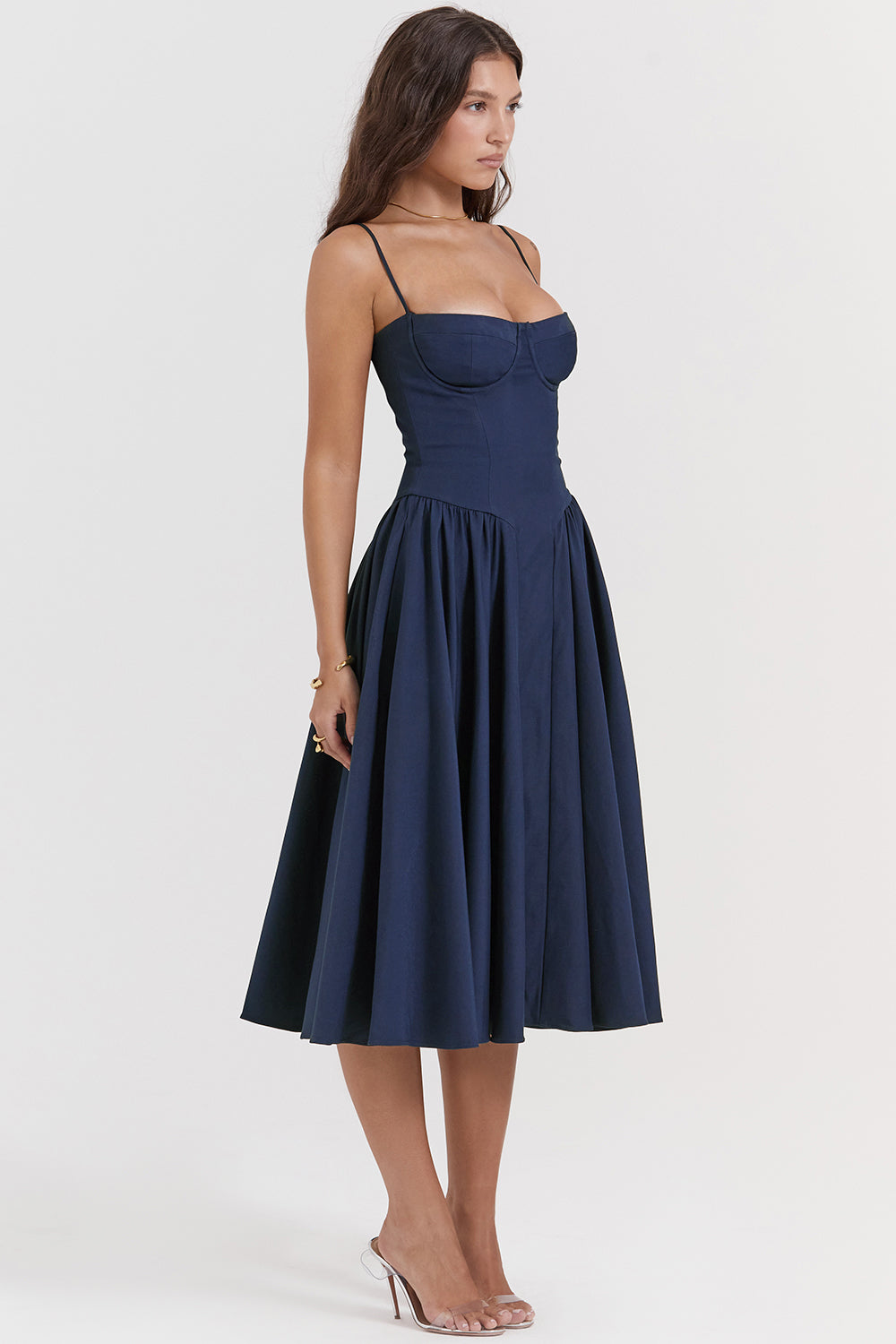 ÉLISE | ROBE MIDI À CORSET EN SATIN