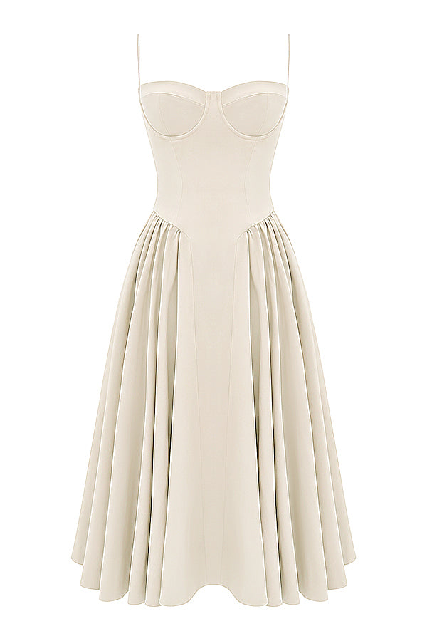ÉLISE | ROBE MIDI À CORSET EN SATIN
