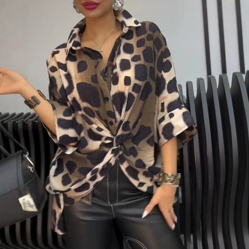 CHEMISE OVERSIZE NOUÉE – IMPRIMÉ LÉOPARD